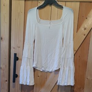 Free People Square Neck Cream Tiered Sleeve Blouse